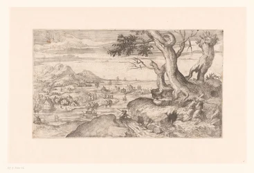 Landschaft mit weiblichem Satyr, der ein Satyrkind füttert