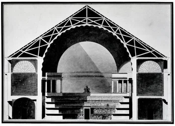 Bibliothèque Royale de France, Querschnittszeichnung des Gebäudes. Architektur von Etienne Louis Boullee (Etienne-Louis Boullee), französischer Architekt (1728-1799)