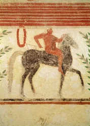 Reiter, linke Seite, aus dem Grab des Barons, ca. 500 v. Chr. (Wandmalerei)