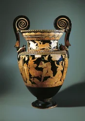 Civita Castellana, Rotfiguriger Volutenkrater (Vase zum Mischen von Wein und Wasser) mit Peleus, der Thetis entführt, gemalt von Aurora-Maler, 360/340 v. Chr.