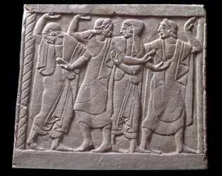 Tanzszene, Flachrelief eines Marmorepitaphs