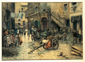 Italien, Rom, Straßenleben in der Via Capocciuto im (jüdischen) Ghetto in Rom von Ettore Roesler Franz