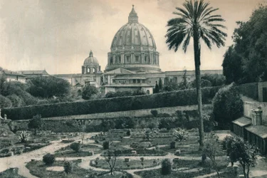 Gärten des Vatikans und Kuppel des Petersdoms, Rom, Italien, 1927