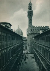 Der Palazzo Vecchio von der Uffizien-Galerie, Florenz, Italien, 1927