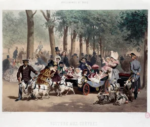 Spaziergang mit dem Auto im Tuileriengarten in Paris im 19. Jahrhundert