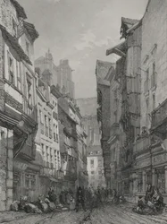 Malerische und romantische Reisen im alten Frankreich. Bretagne: Große alte Straße in Nantes