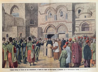 Der Empfang von Admiral Dartige du Fournet (1856-1940) in der Kirche des Heiligen Grabes in Jerusalem, Illustration aus der Zeitschrift 