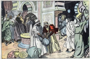 Die Wahabiten plünderten nach der Einnahme von Mekka den Palast von König Hussein. Illustration von Damblans. In „Le Pelerin“ vom 2. November