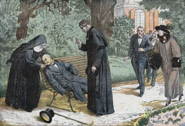 Théophile Delcassé (1852-1923), ein französischer Politiker, starb 1923 an einer Embolie im Garten des Bischofssitzes in Nizza. Zeichnung von Damblans