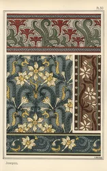 Jonquille, Narcissus jonquilla, als Designmotiv in Tapeten- und Stoffmustern