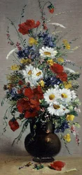 Stillleben mit Kornblumen, Gänseblümchen und Mohnblumen