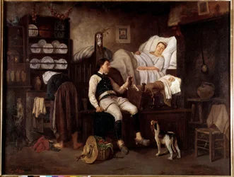 Innenraum Bas-Breton oder Le Nouveau Ne Breton. Familie in einem Innenraum