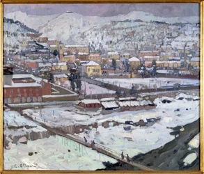 Ansicht von Genua im Schnee, Italien