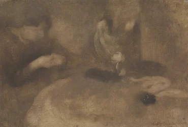 Frauen nähen an einem Tisch, ca. 1894-96