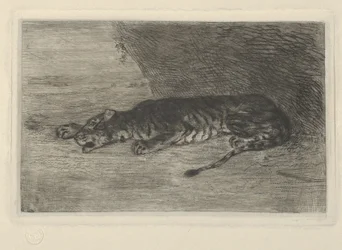 Tiger, der am Eingang seiner Höhle liegt, ca. 1828-30