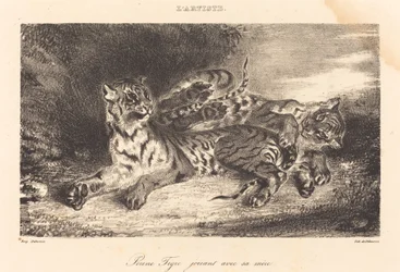 Junger Tiger spielt mit seiner Mutter, 1831