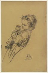 Porträt von Stéphania Maria Anna Isabella de Block-Loor, stehend mit Puppe