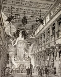 Künstlerische Darstellung der Statue der Göttin Athena im Parthenon, Athen, während der klassischen Periode, aus 