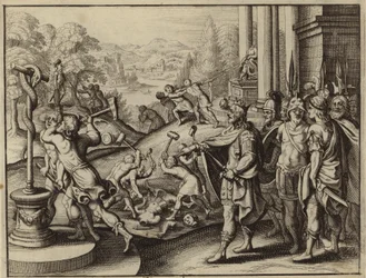 Hiskia, König von Juda, stellt den Tempel von Jerusalem wieder her und zerstört die Götzen