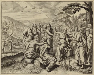 Jesus Christus lehrt über den Sabbat (Gravur)