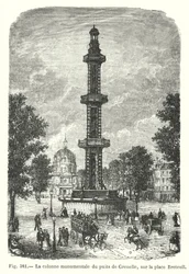 Die monumentale Säule des Brunnens von Grenelle auf dem Breteuil-Platz (Gravur)