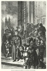 Luthers fünfundneunzig Thesen an der Tür der Wittenberger Kirche (Gravur)