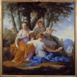 Die Musen Clio, Euterpe und Thalie sind jeweils die Musen der Geschichte, Musik und Komödie