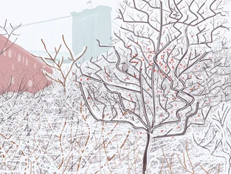 Vogel im Schnee, Brooklyn Bridge Park