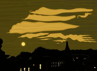 Wolken, Mond und Park vom Dach