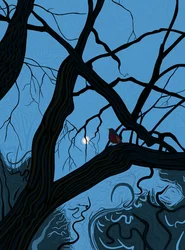 Mond und Rotkehlchen um 7 Uhr