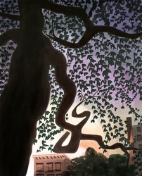 Baum und Allee in der Dämmerung