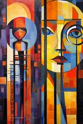Abstrakte figurative, vollfarbige Acrylgesicht, Leinwand Kunstdruck