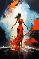 Schönes tanzendes Mädchen Gemälde, Rückansicht, Kunstdrucke online