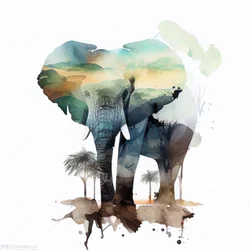 Aquarell Elefant, Afrikanische Savanne