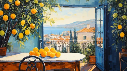 Abstrakte naive Kunst, Fenster auf Landschaft
