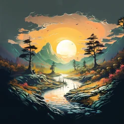 Fantasie Berge Sonnenuntergang Landschaft