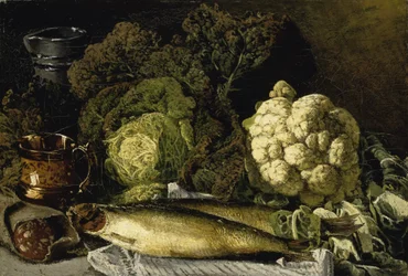 Stillleben mit Gemüse und Fisch