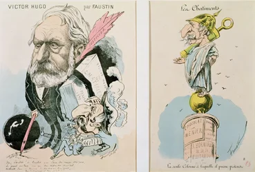 Karikaturen von Victor Hugo und Napoleon III, 1870