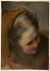 Kopf einer alten Frau, die nach rechts unten blickt (Heilige Elisabeth)