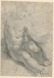 Studie für das Christkind in der Madonna von S. Simone (recto); Landschaftsstudie (verso)