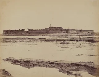Außenansicht des Nord-Taku-Forts am Peiho-Fluss, zeigt den englischen und französischen Eingang, 21. August 1860