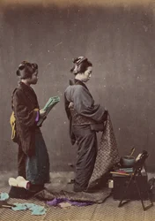 Anlegen des Obi oder Gürtels, 1868