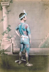 Tätowierter japanischer Bräutigam betto, Japan, 1882