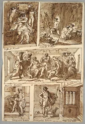 Entwurf nach Gemälden von Raphael und Gemälden in Bologna von Albani, Francia, Parmigianino; Monument Verso: Anatomische Studie