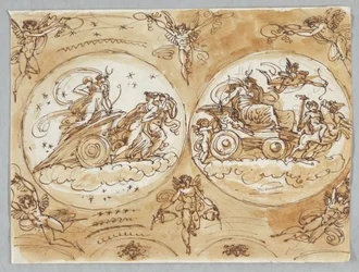 Design mit klassischen und geflügelten Figuren