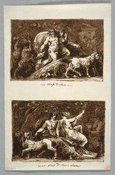 Blatt aus einem Skizzenbuch: Triumph des Silenus und Triumph von Bacchus und Ariadne, 1800–1802