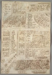 Vier dekorative Studien von Decken; Verso: Anatomische Studien