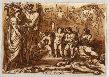Minerva und ein geflügelter Gott