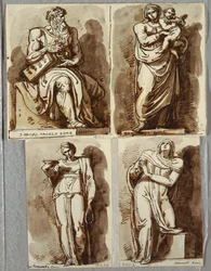 Studien nach vier Statuen auf dem Grabmal von Julius II., nach Michelangelo: Moses; Madonna mit Kind; Leah, Tugend; Rachel, Religion