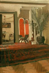Interieur, Salon mit Treppe und Esszimmer im Hintergrund